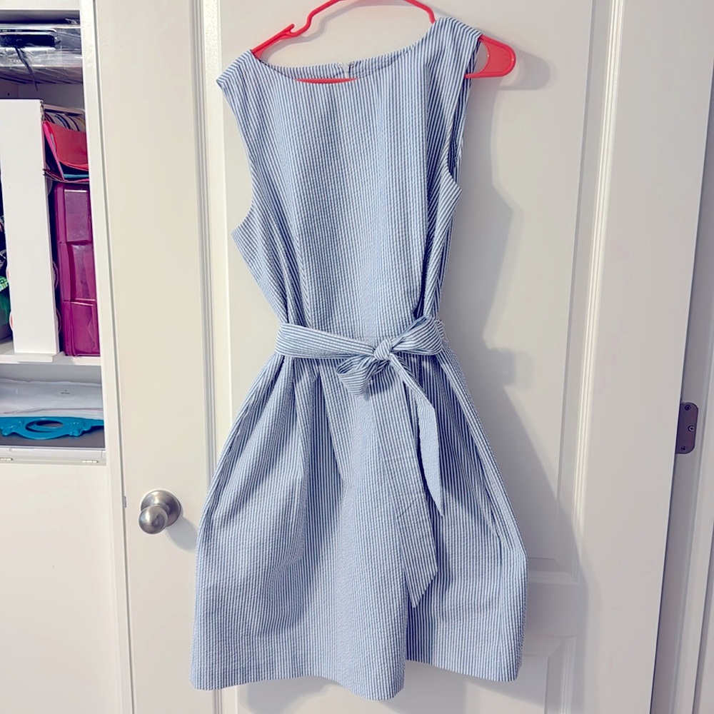 Ladies blue and white seersucker A line dress